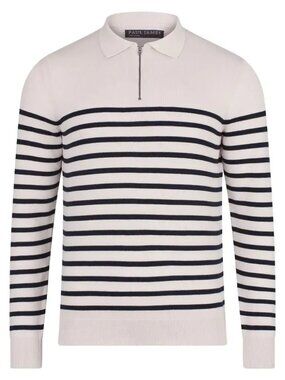 Paul James Cream Breton Stripe Collared Zip Sweater Polo/2513